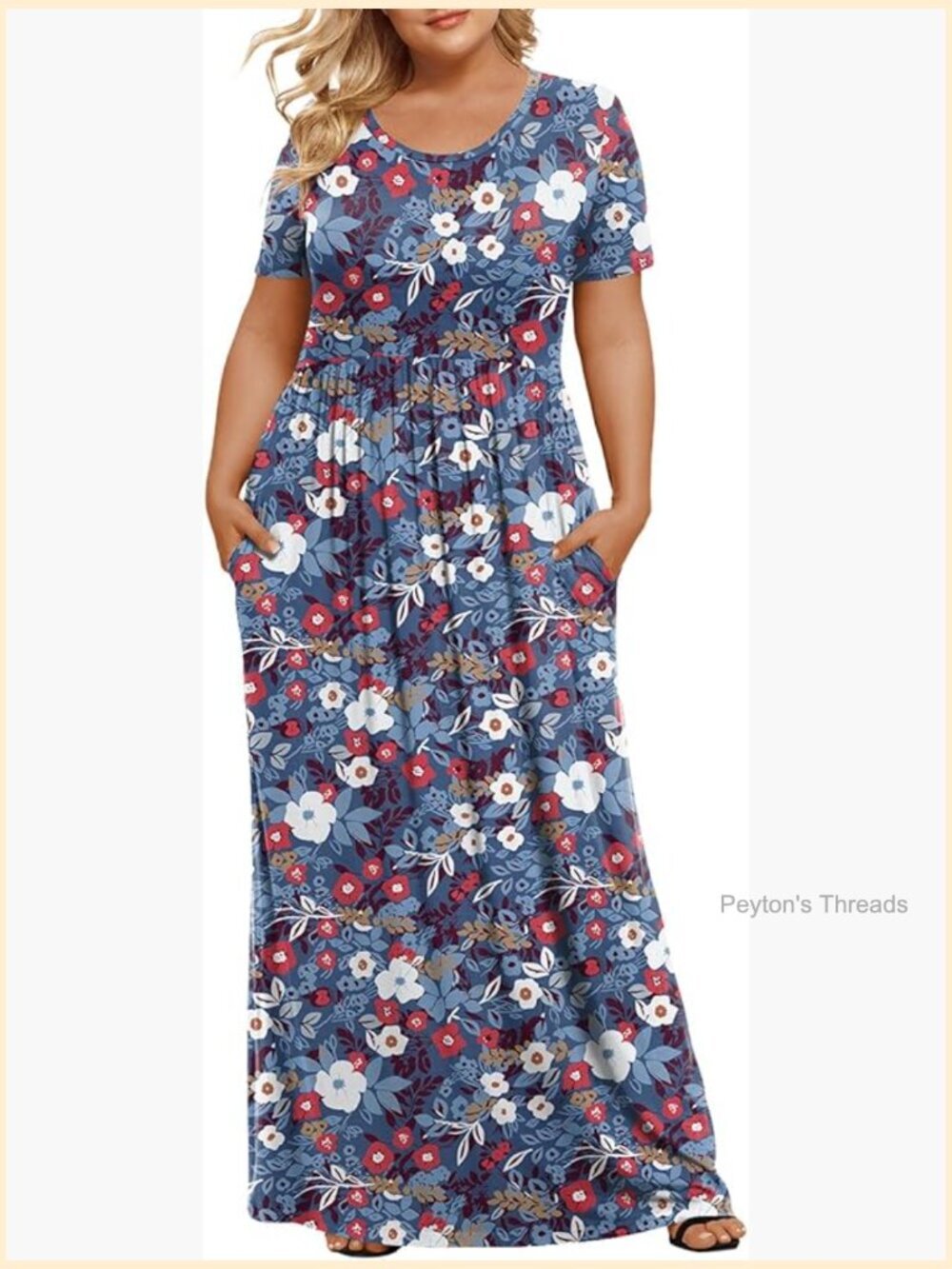 Women's Plus Size Maxi Dress Short Sleeve with Pockets Stretchy Casual